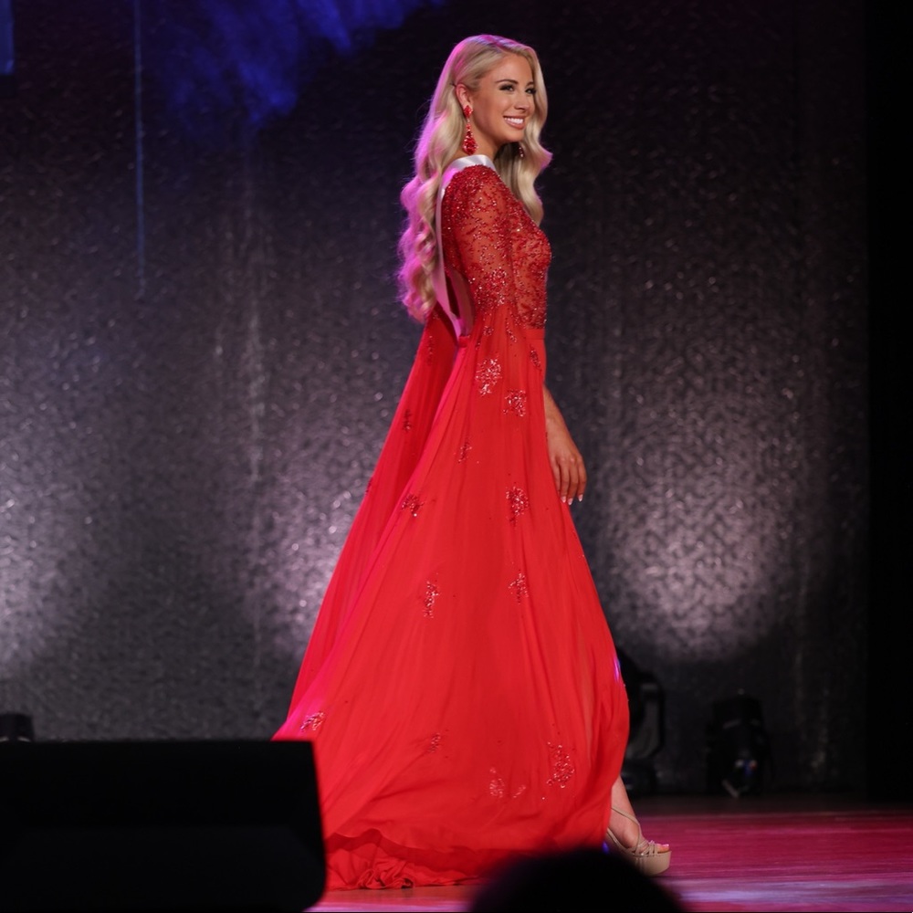 SOLD Sherri Hill Couture Red Long Sleeve Gown - Picture 3 of 4